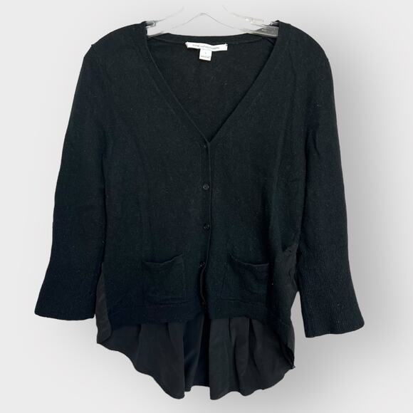 Diane Von Furstenberg Dena Cardigan | silk ruffle detail | wool cashmere sweater - Picture 1 of 7